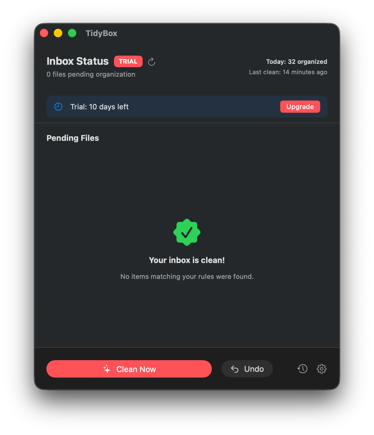TidyBox app showing organized desktop