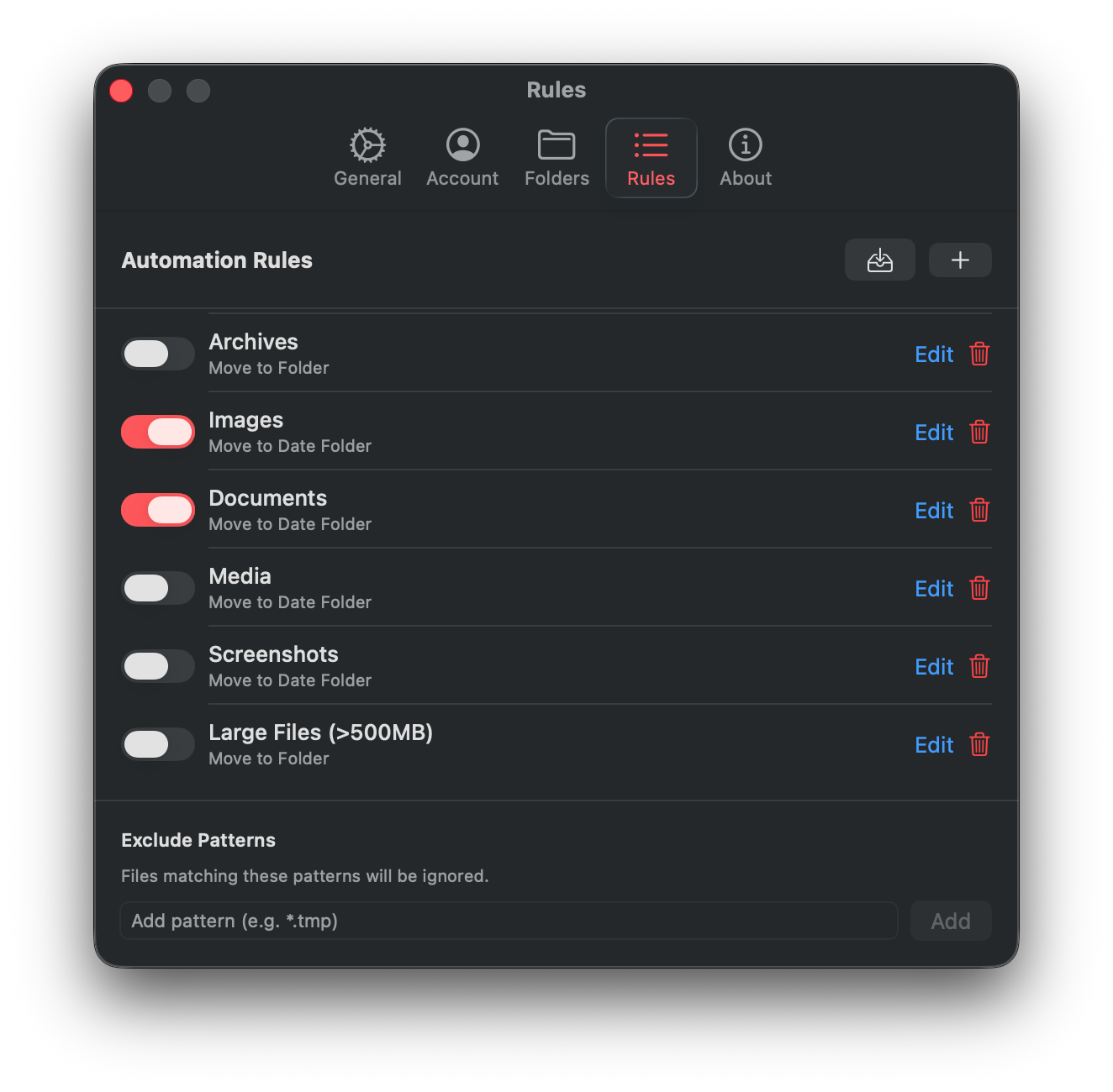 Smart Rules editor in TidyBox