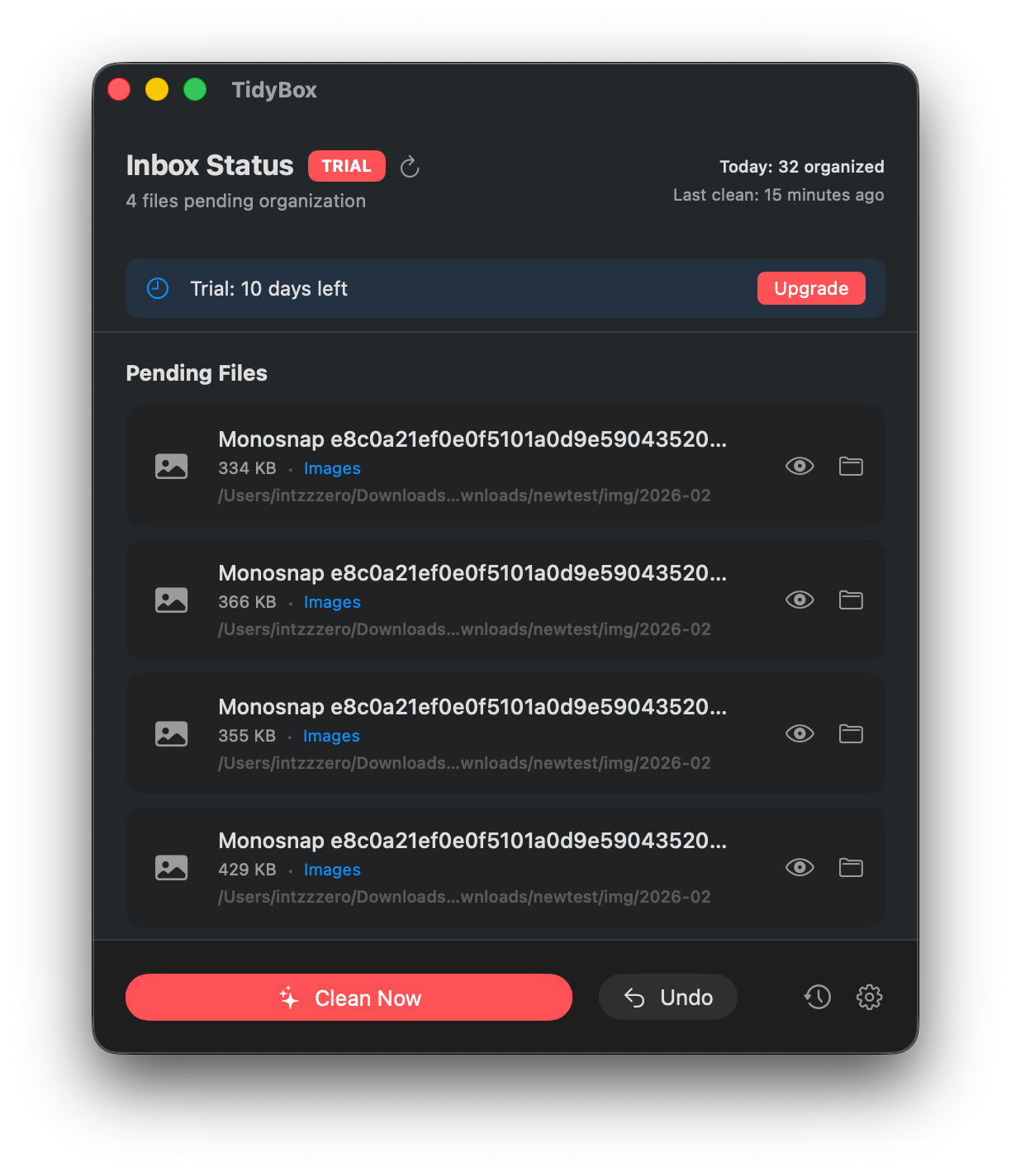 TidyBox preview dashboard